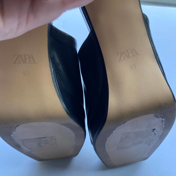 Zara Chunky Black Mule Square Toe Y2K Heels - Picture 6 of 12